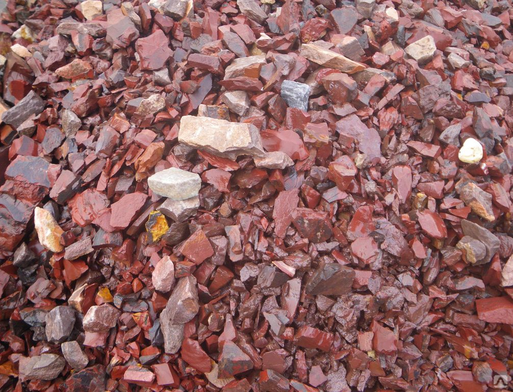  Щебень крошка красный (ЯШМА) фр. 5-10 мм.  купить  в Воронеже крошка каменная яшмы красный, бордовый, темно-красный декоративная крошка ландшафтная каменная яшмоидная 6 600 руб/т   фото 